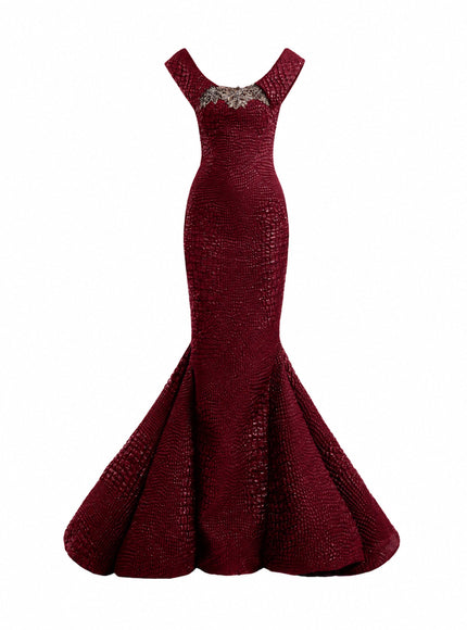 Gemy Maalouf Mermaid Textured Embellished Gown