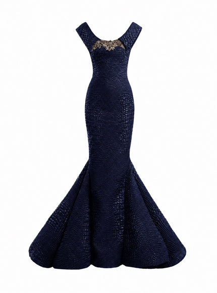 Gemy Maalouf Mermaid Textured Embellished Gown