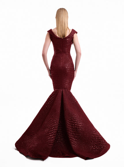 Gemy Maalouf Mermaid Textured Embellished Gown