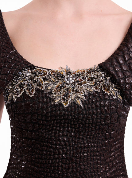 Gemy Maalouf Mermaid Textured Embellished Gown