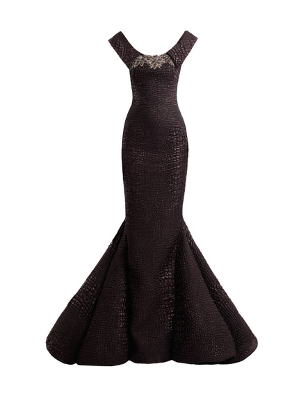 Gemy Maalouf Mermaid Textured Embellished Gown