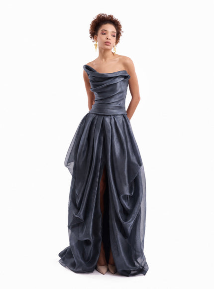 Gemy Maalouf Strapless Draped Gown No. 7900 Navy