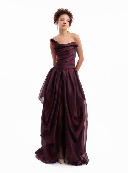 Gemy Maalouf Strapless Draped Gown With Bolero