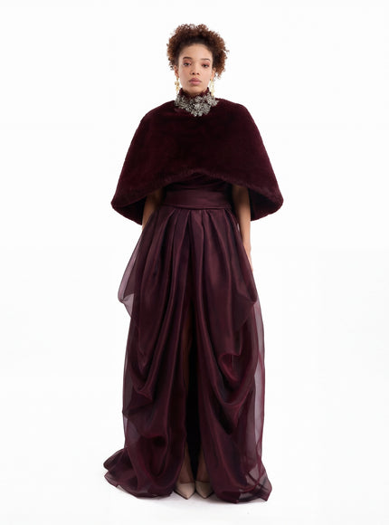 Gemy Maalouf Strapless Draped Gown With Bolero Wine