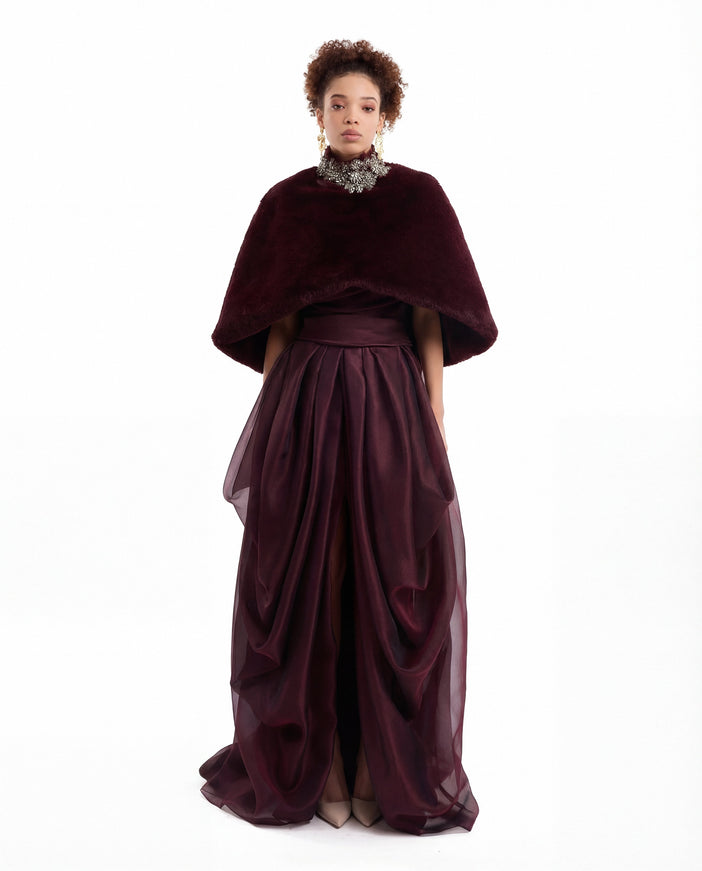 Gemy Maalouf Strapless Draped Gown With Bolero Wine