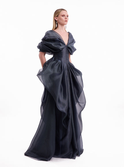 Gemy Maalouf Draped V-Neck Corset Gown