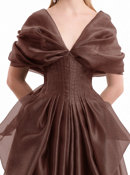 Gemy Maalouf Draped V-Neck Corset Gown
