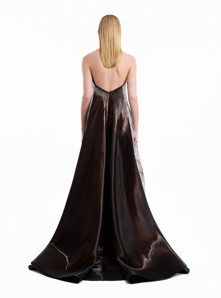 Gemy Maalouf Strapless Sculpted Neck Printed Gown