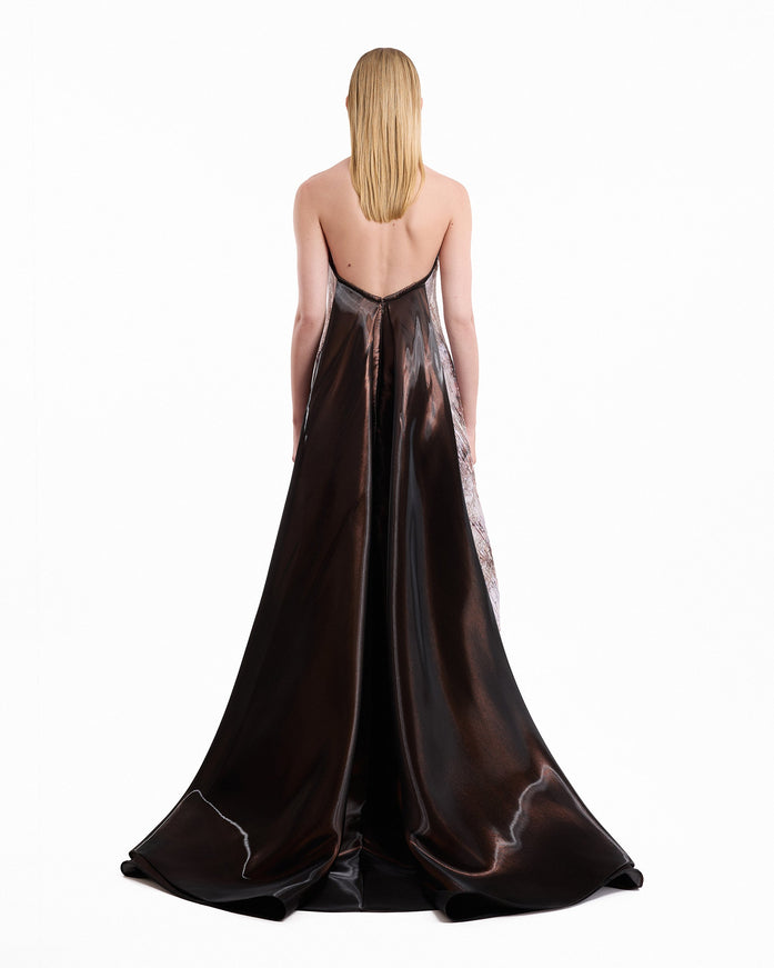 Gemy Maalouf Strapless Sculpted Neck Printed Gown