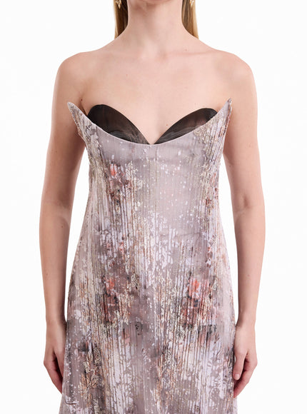 Gemy Maalouf Strapless Sculpted Neck Printed Gown