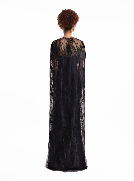 Gemy Maalouf Sheer Tulle Cape Gown