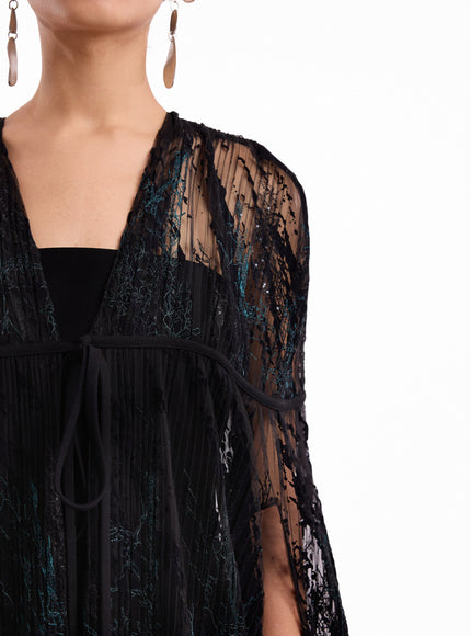 Gemy Maalouf Sheer Tulle Cape Gown
