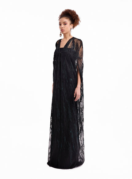 Gemy Maalouf Sheer Tulle Cape Gown