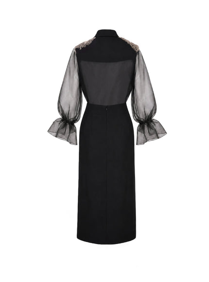 Gemy Maalouf Beaded Puff Sleeve Skirt Set Black
