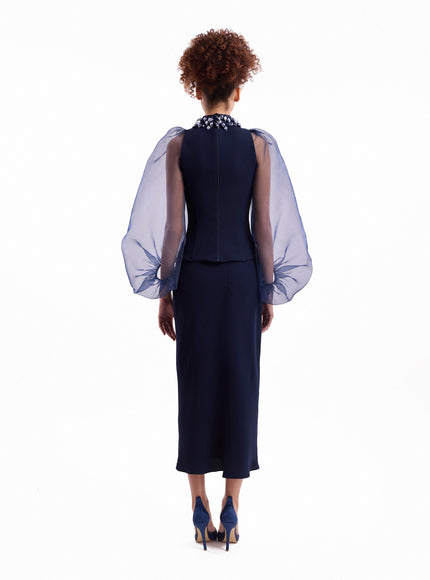 Gemy Maalouf Beaded High-Neck Set Blue