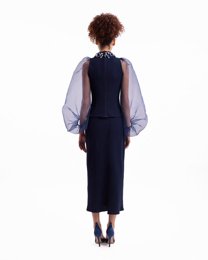 Gemy Maalouf Beaded High-Neck Set Blue