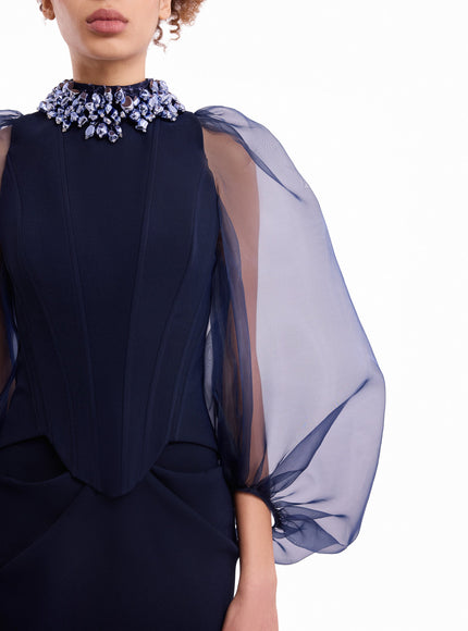 Gemy Maalouf Beaded High-Neck Set Blue