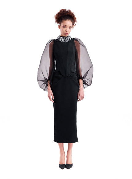 Gemy Maalouf Beaded High-Neck Set Black