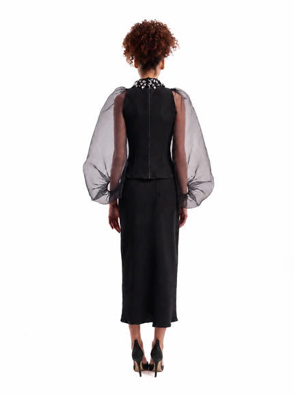 Gemy Maalouf Beaded High-Neck Set Black