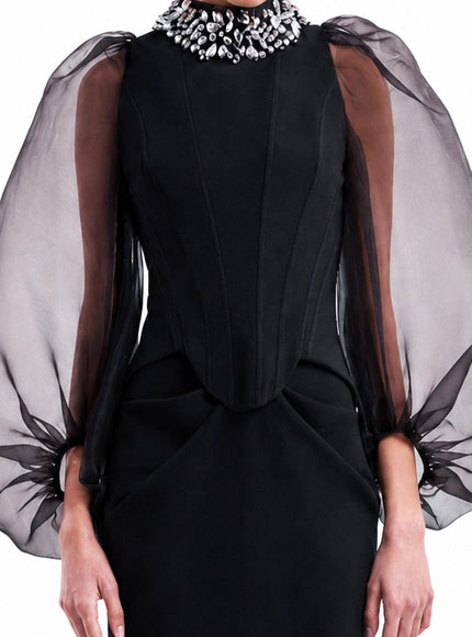 Gemy Maalouf Beaded High-Neck Set Black