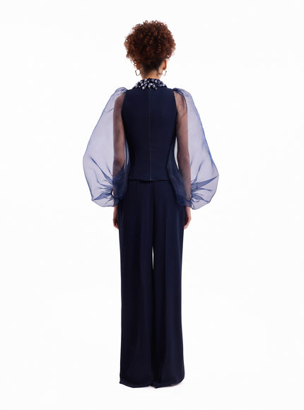 Gemy Maalouf Embellished High-Neck Set No. 7919TP7918TR Blue