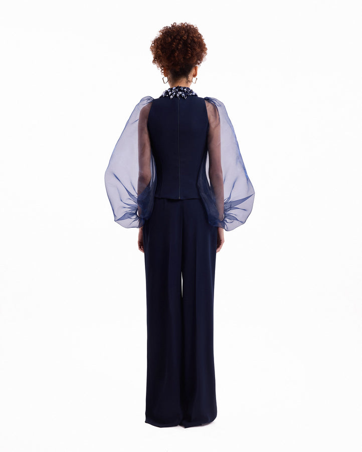 Gemy Maalouf Embellished High-Neck Set No. 7919TP7918TR Blue