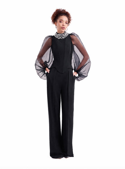 Gemy Maalouf Embellished High-Neck Set No. 7919TP7918TR Black