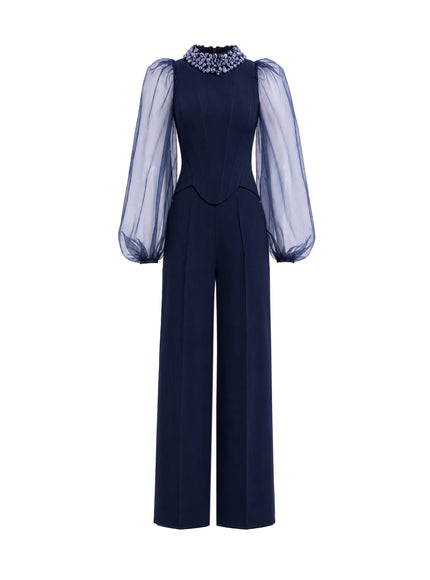 Gemy Maalouf Embellished High-Neck Set No. 7919TP7918TR Blue