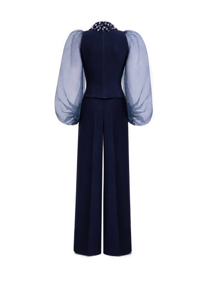 Gemy Maalouf Embellished High-Neck Set No. 7919TP7918TR Blue
