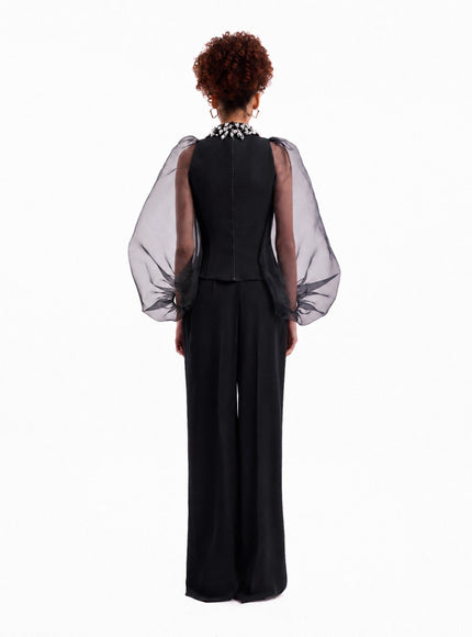 Gemy Maalouf Embellished High-Neck Set No. 7919TP7918TR Black