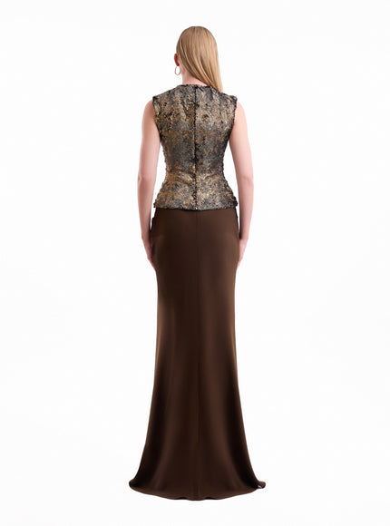 Gemy Maalouf Textured Bodice Draped Gown