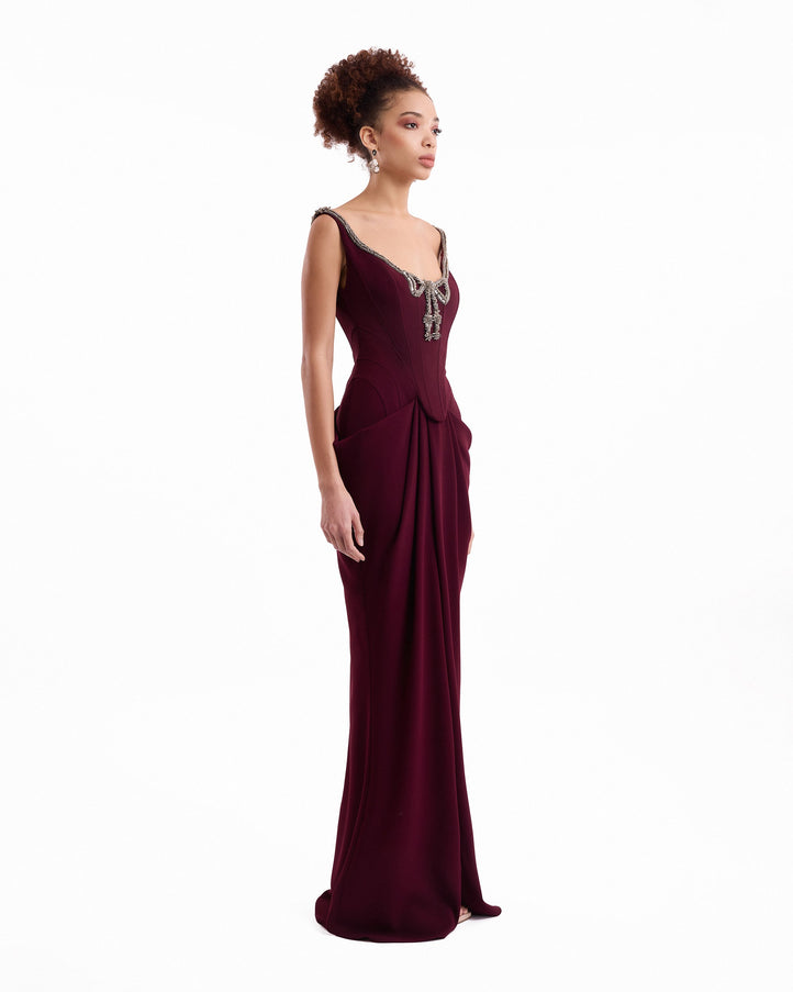 Gemy Maalouf Beaded Bow Corset Gown