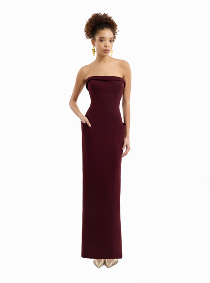 Gemy Maalouf Strapless Long Gown Wine
