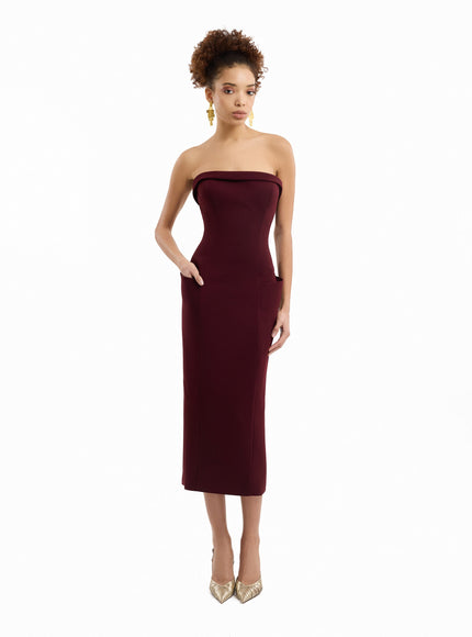 Gemy Maalouf Strapless Midi Dress Wine