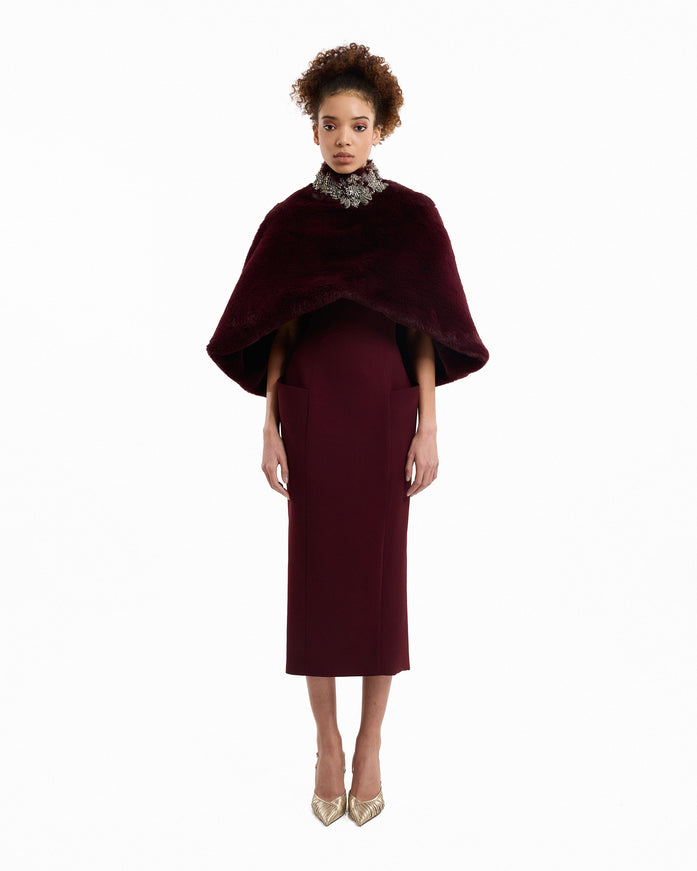 Gemy Maalouf Strapless Midi Dress With Bolero Wine