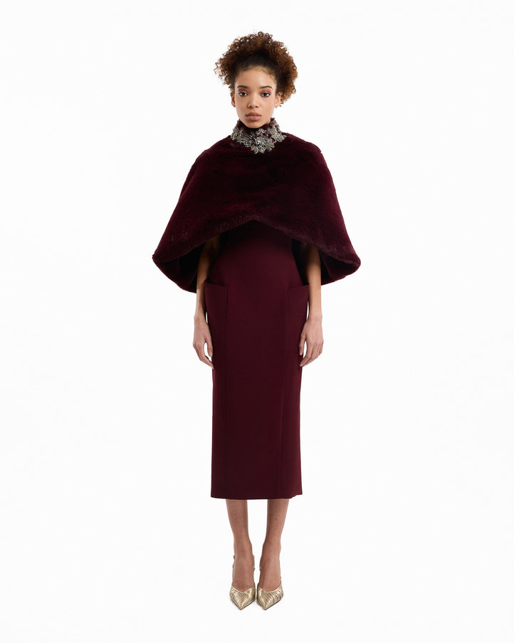 Gemy Maalouf Strapless Midi Dress With Bolero Wine