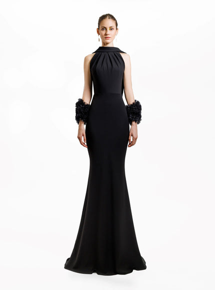 Gemy Maalouf Halterneck Slim-Cut Gown Black