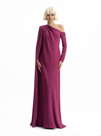 Gemy Maalouf One-Shoulder Gown Mulberry