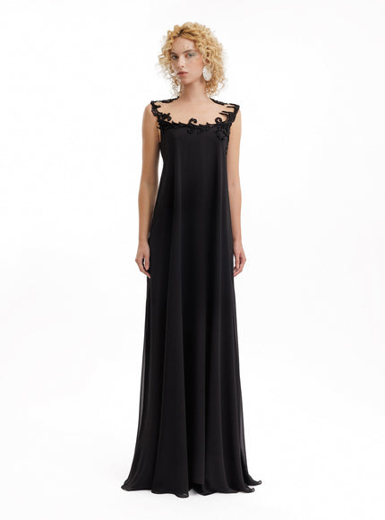 Gemy Maalouf Beaded A-Line Open-Back Gown Black