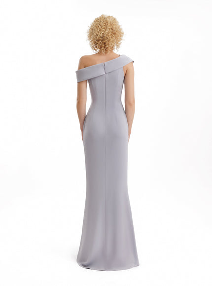 Gemy Maalouf Folded Neck Asymmetrical Beaded Gown