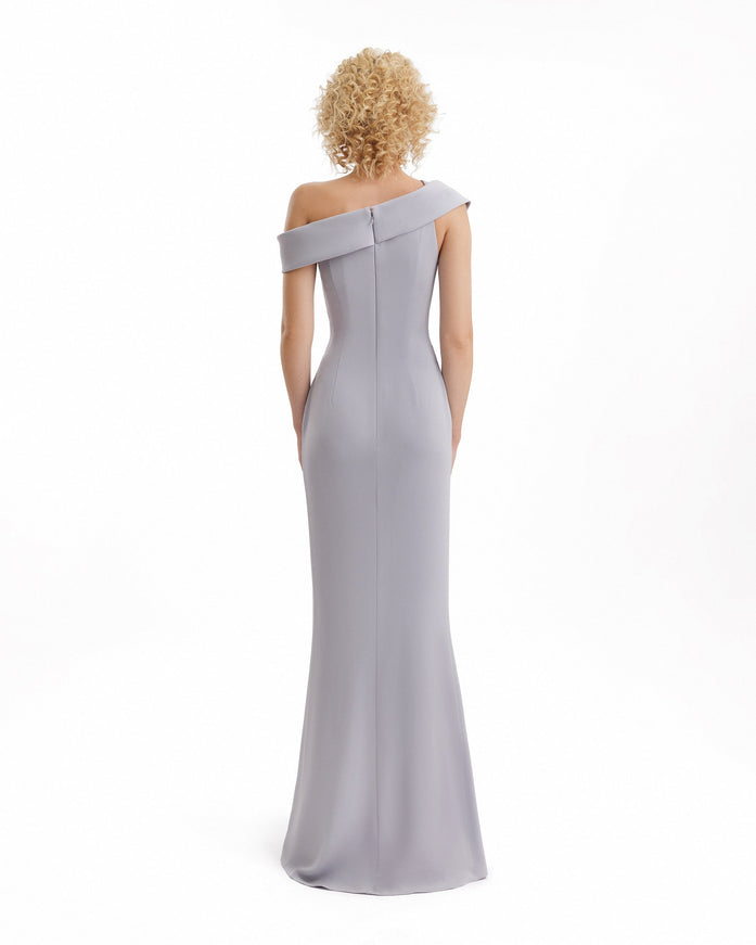 Gemy Maalouf Folded Neck Asymmetrical Beaded Gown