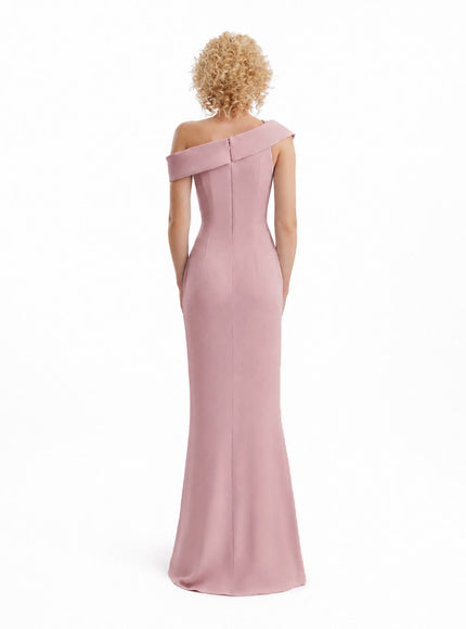 Gemy Maalouf Folded Neck Asymmetrical Beaded Gown