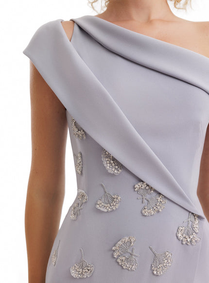 Gemy Maalouf Folded Neck Asymmetrical Beaded Gown
