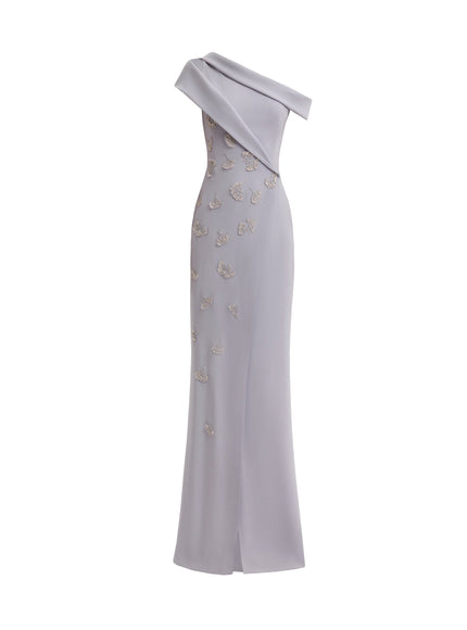 Gemy Maalouf Folded Neck Asymmetrical Beaded Gown