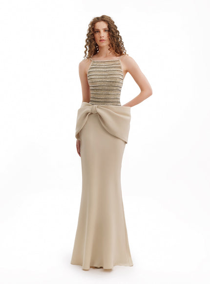 Gemy Maalouf Beaded Gown With Bow