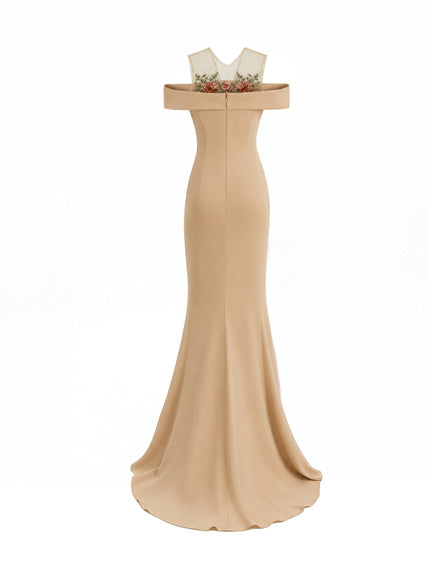 Gemy Maalouf Floral Beaded Off-Shoulder Gown