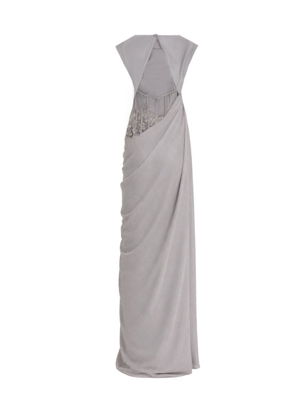 Gemy Maalouf Draped High-Neck Beaded Gown