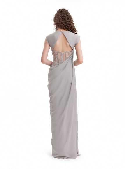 Gemy Maalouf Draped High-Neck Beaded Gown