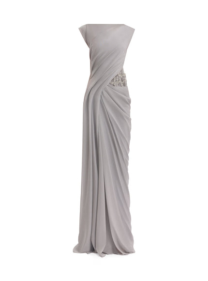 Gemy Maalouf Draped High-Neck Beaded Gown