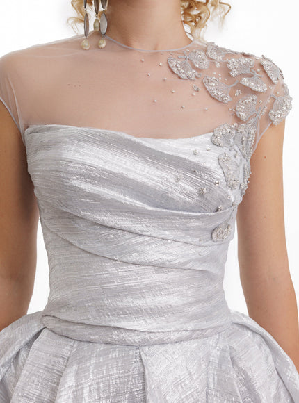 Gemy Maalouf Strapless Beaded Draped Gown